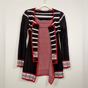 RPS Addict Military Style Open Cardigan Gray Red Silver Button Sweater Women S